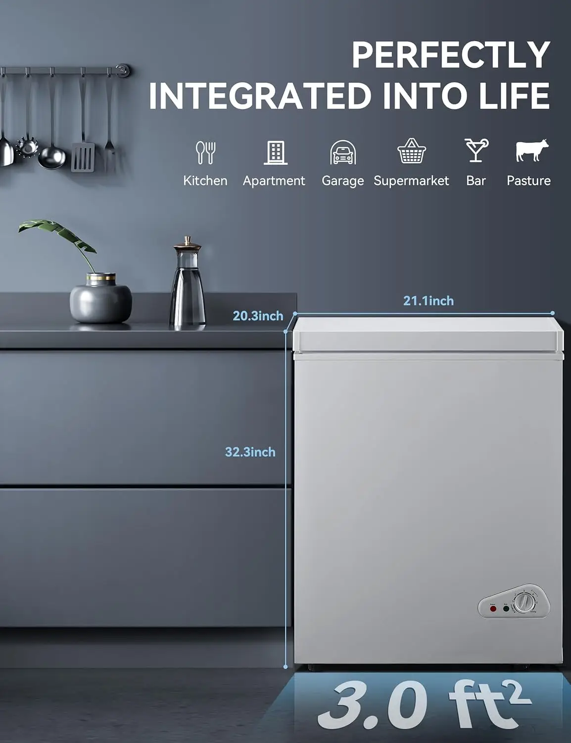 KRIB BLING 5.0 Cu.Ft Compact Chest Freezer with Removable Basket, Krib Bling Top Door Open Freestanding Deep Freezer with 7 Gear 6