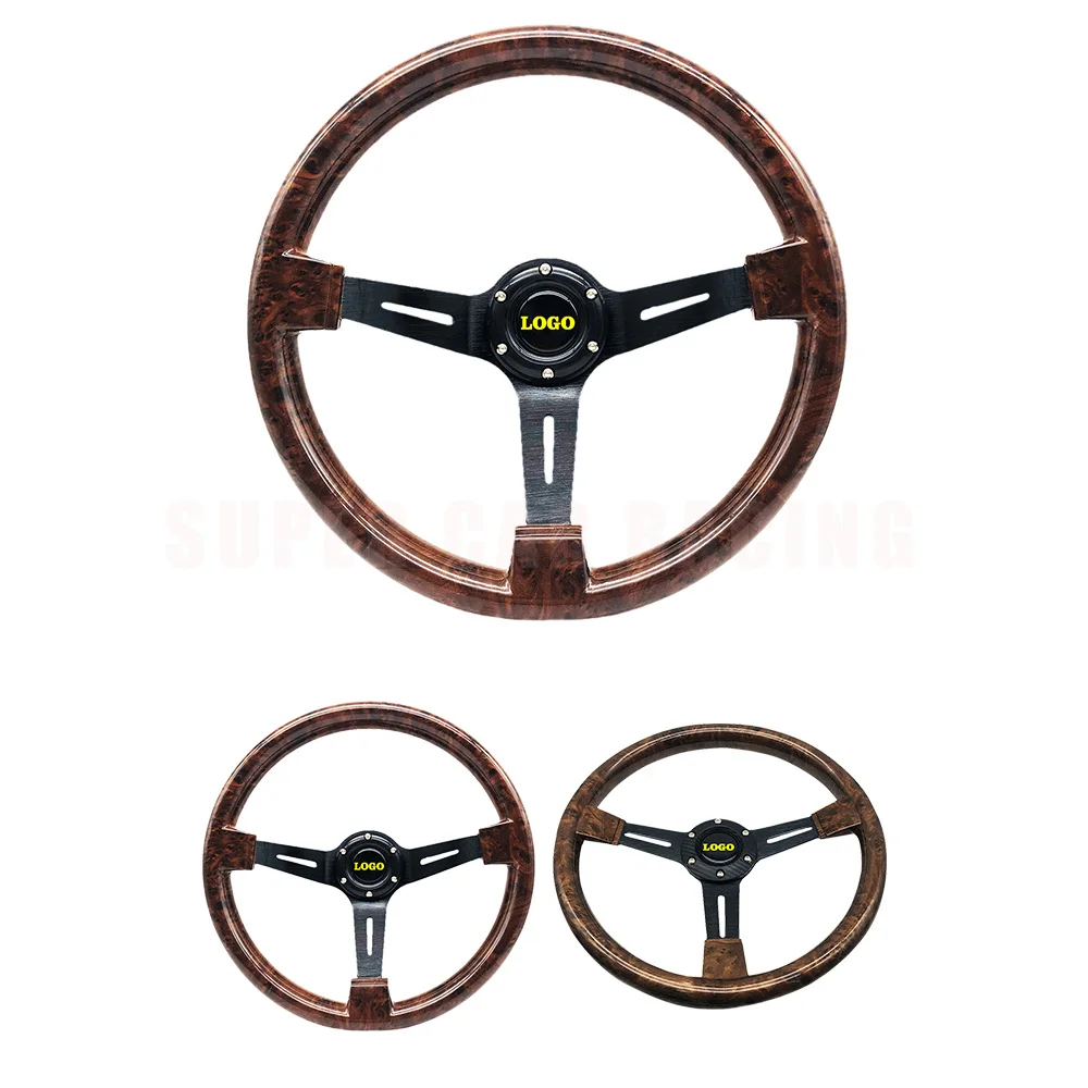CarModifiedSteeringWheelParts350MMRacingVintageWoodStyleSteeringWheelWithLogo13
