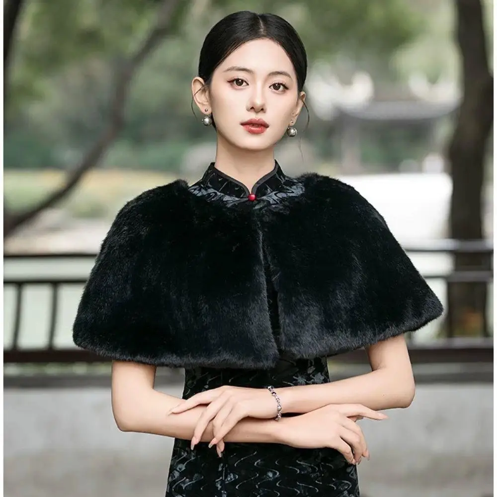 Fashion Faux Fur Shawl Wrap Formal Party Shawl Wedding Dress Code New Women Faux Fur Thermal Cape Coat Party Clothing Warm Wear