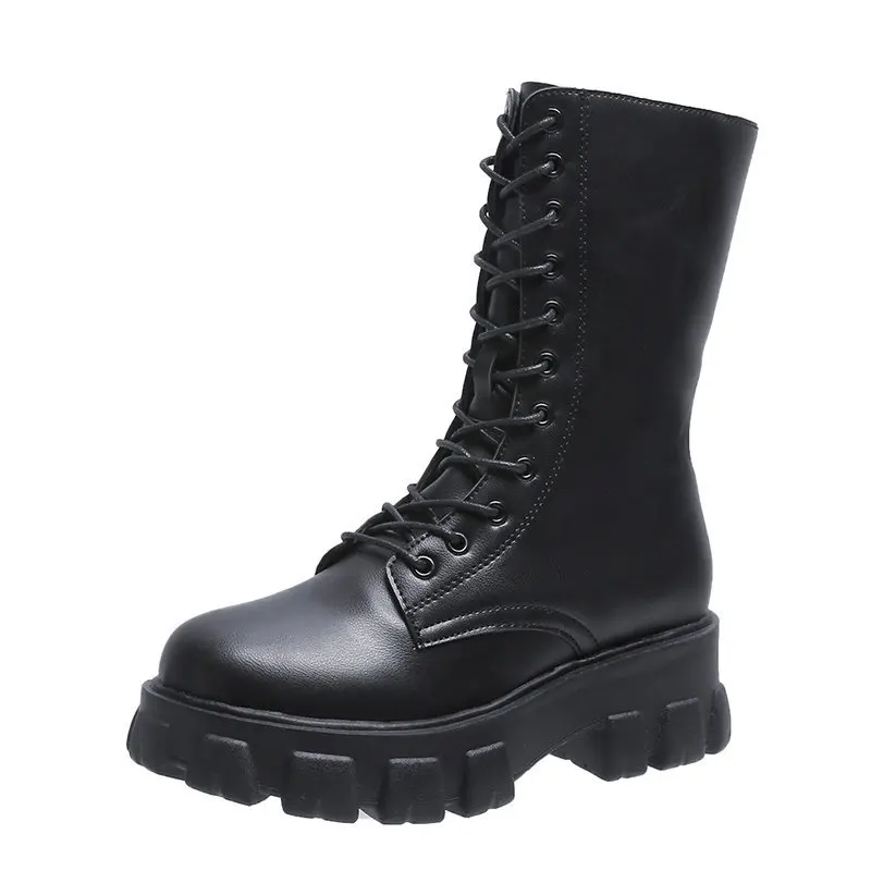 2022 Winter New Women Casual Boots Fashion Warm Boots Top Quality Pu Leather Black White Platform Motorcycle Boots Size 35-40