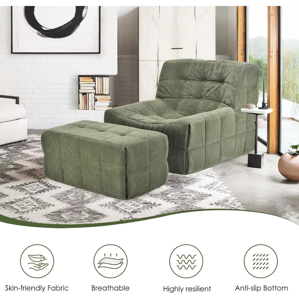 Oversized Bean Bag Chair for Adults with Ottoman – Comfy Lazy Sofa with Headrest & High-Density Memory Foam 4