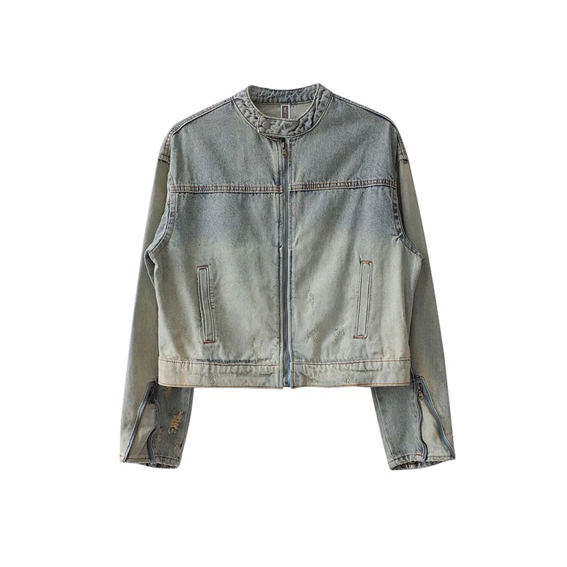 VINTAGE WASHED DENIM ZIP MOTO JACKET 【L】 VINTAGE WASHED DENIM ZIP MOTO JACKET ジャケット・アウター