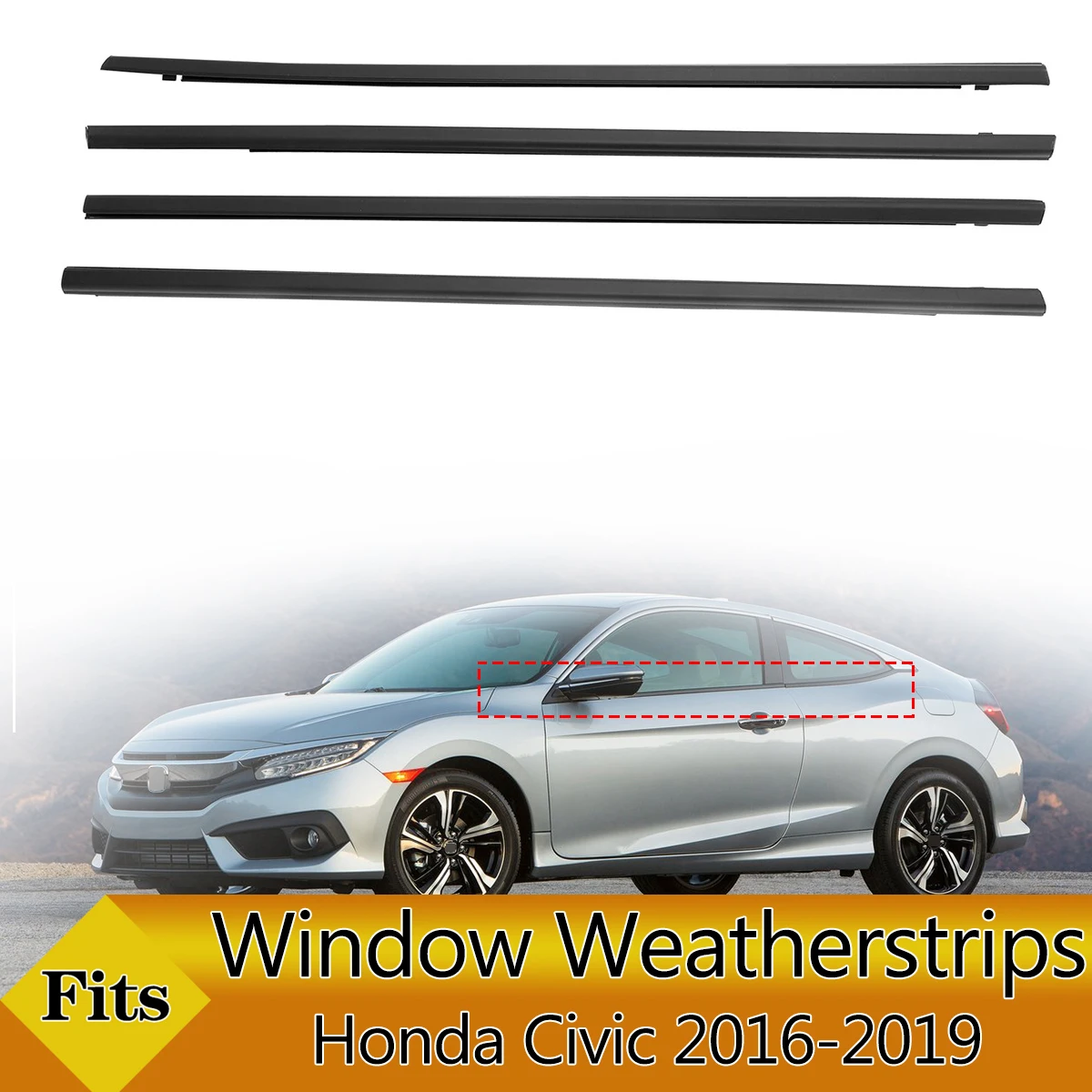 Car Outer Windows Rubber Weatherstrip 4PCS Waterproof Pressure Strip Sealing Belt Moulding Trim For Honda Civic window weatherstrip molding