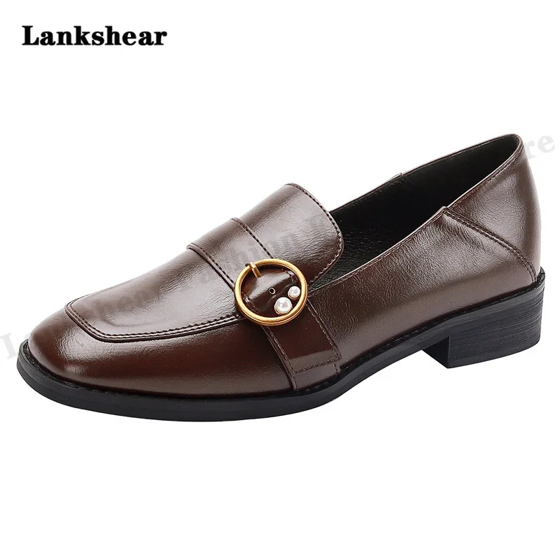 Women's Shoes Loafers Women Thick Bottom Spring and Autumn Comfortable Metal Decoration Pu Upper Ladies Casual Shoes