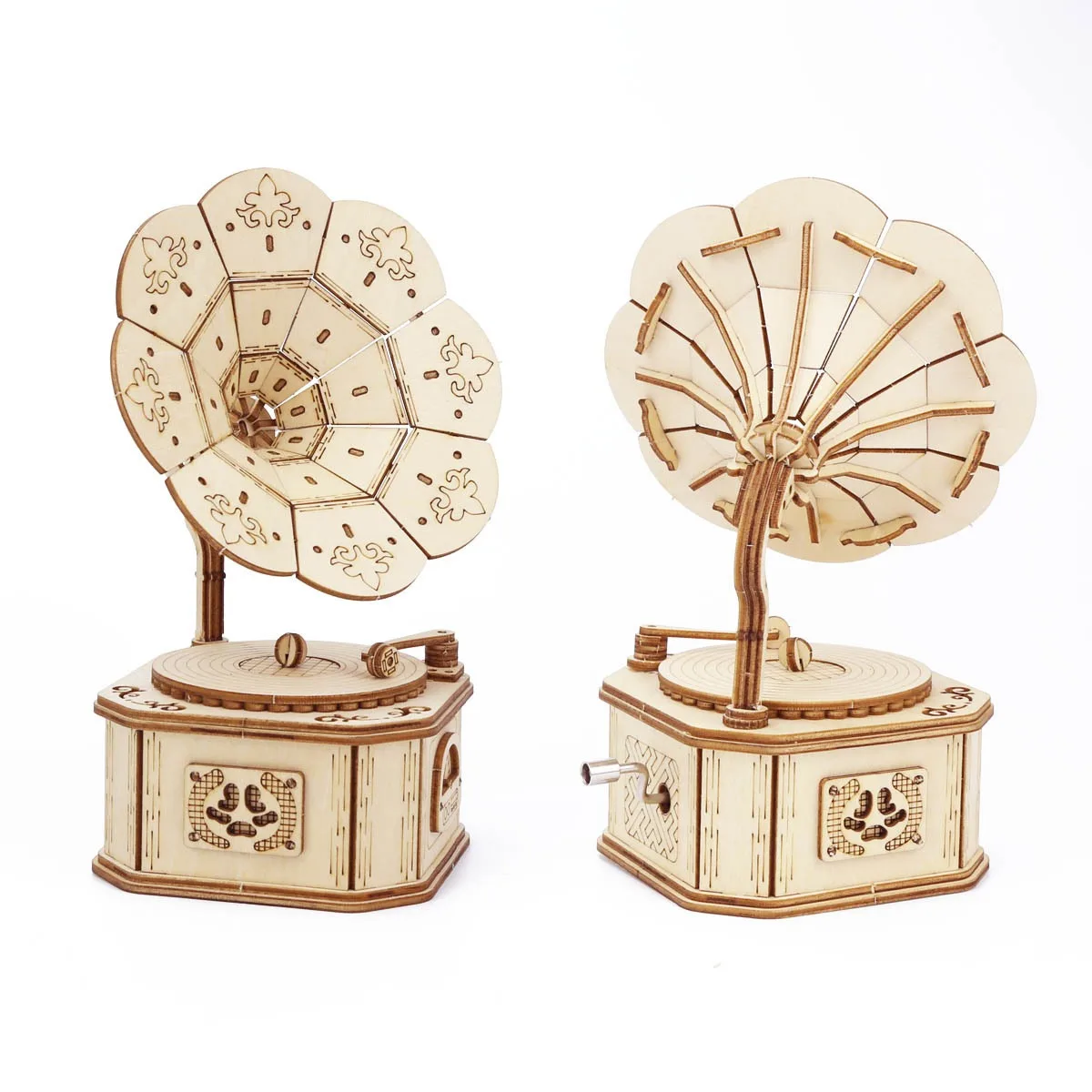 3D Wooden Gramophone Music Box Puzzles Kits for Teen Adults Construction Models Set Toys DIY Assembling Machnical Christmas Gift 2
