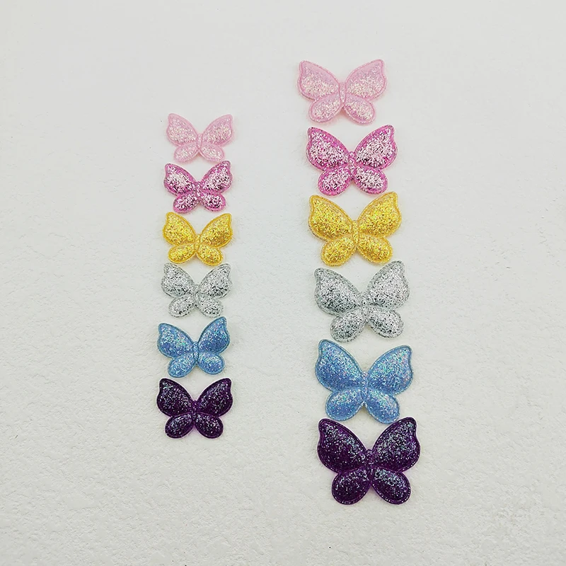 100 Teile/los Zwei Größe Glitter Schmetterling Gepolsterte Appliques Für Handwerk Kleidung Nähen Liefert DIY Haar Clip Zubehör Patch – Detail 21