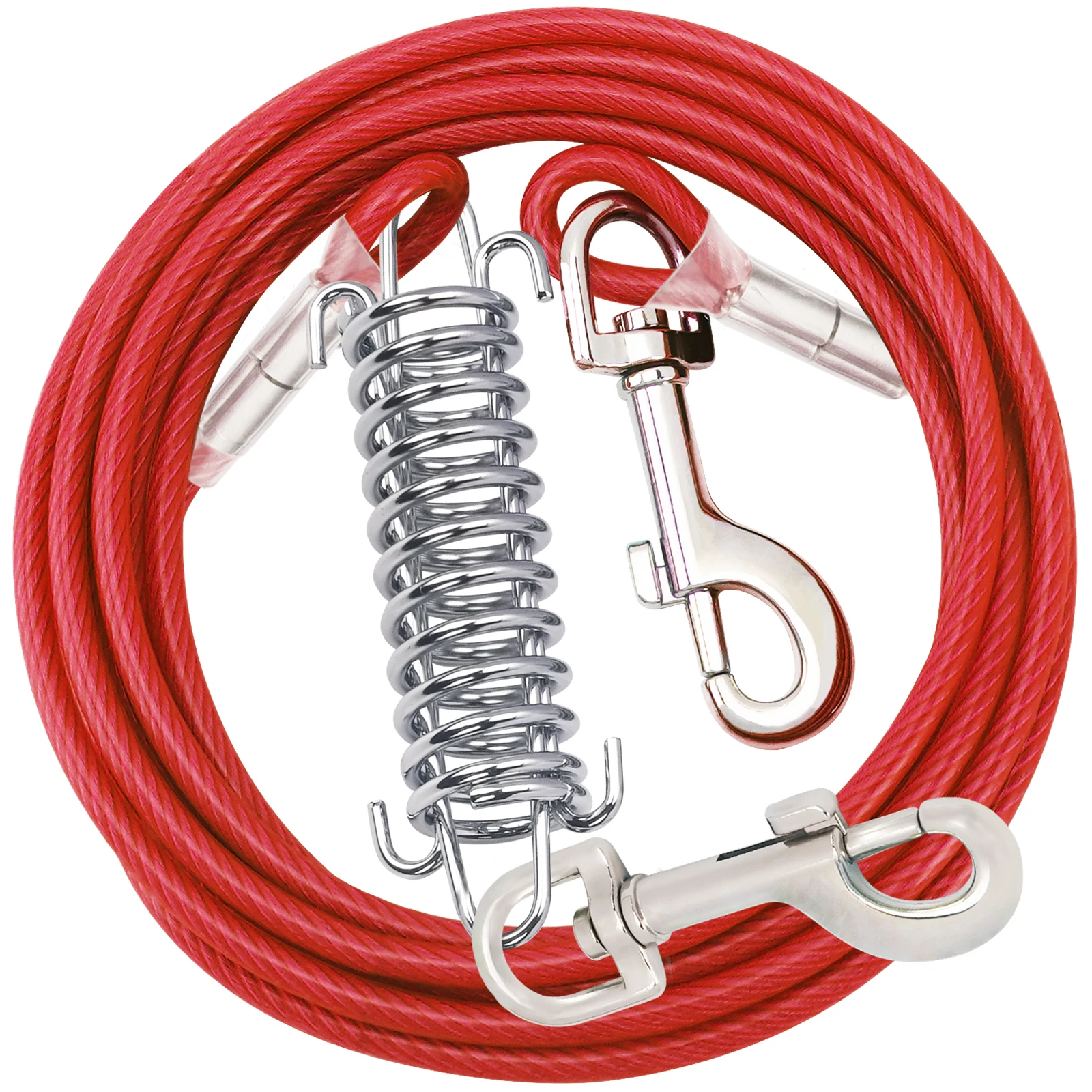 Cable de amarre para perros de dos cabezas con resorte de metal duradero Correa de entrenamiento alargada Correa de alambre de acero para perros pequeños, medianos y grandes
