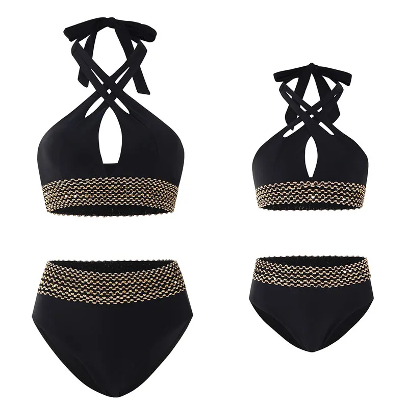 Family Matching Look Mom Girls Kids Ruffles Swimsuit Family Beach Wear Mother and Daughter Swimwear Outfit Women Stripe Swimsuit 5
