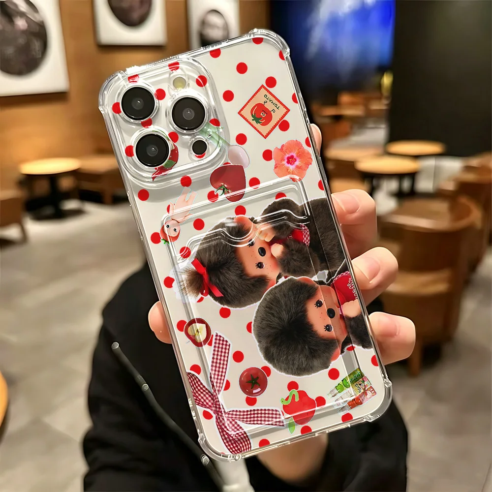 Adorable Monchhichi Design Phone Case with Card Holder Feature