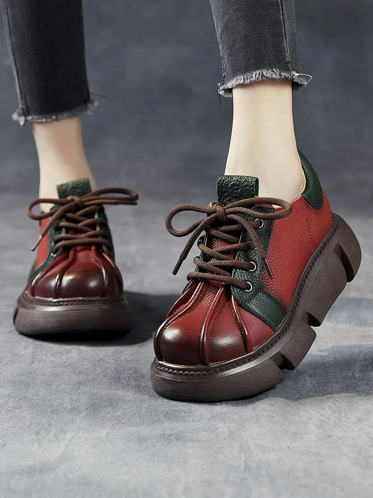 

Туфли Birkuir женские из натуральной кожи на плоской платформе, роскошные уличные туфли на толстом каблуке 5 см, на шнуровке, разные цвета