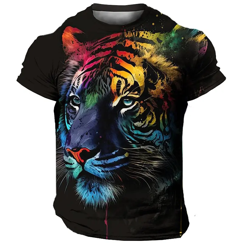 

Fierce Beast Pattern T-Shirts Trend Clothing Casual O-neck Oversized Pullover Short Sleeve Tops 3D Tiger Printed T Shirt For Men