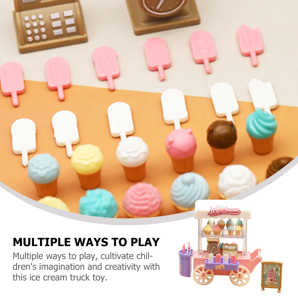 1 Set of Ice Cream Cart Kids Pretend Play Realistic Ice Cream Cart Toy Set Truck Toy