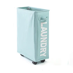 Compact Rolling Laundry Basket with Handle, Foldable Hamper, and Collapsible Organizer (Blue)