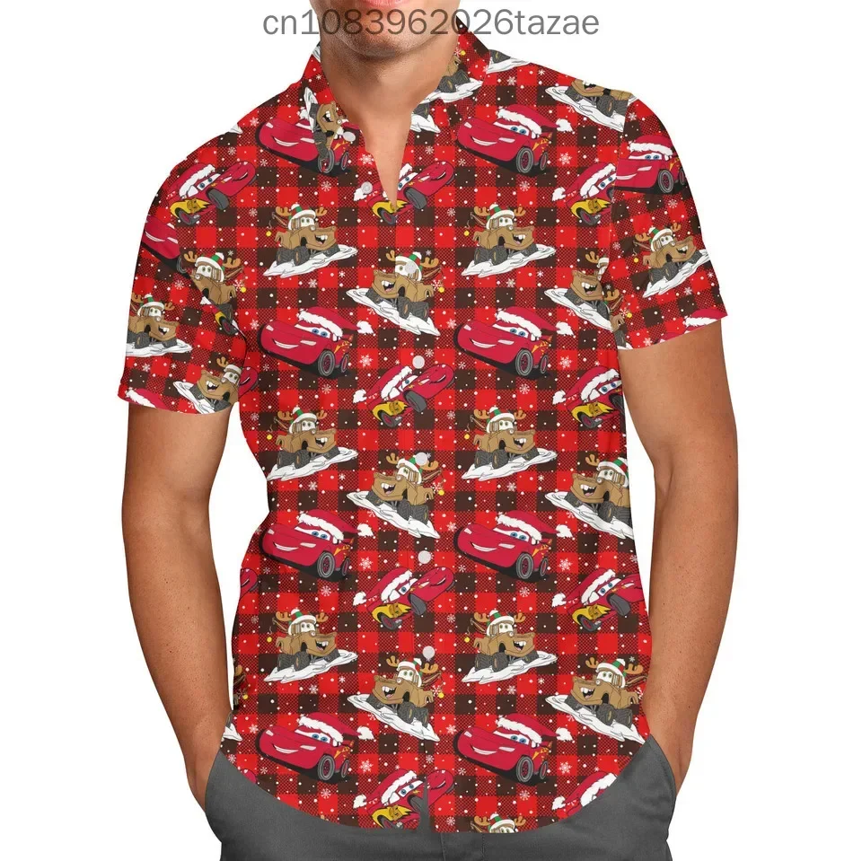 Disney Lightning McQueen and Mater Christmas Hawaiian Shirt  3D Print Men's And Women's Kids Button Down Short Sleeve Shirt 2