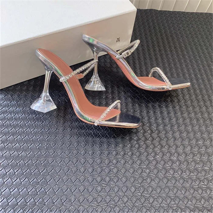 

Ladies designer shoes Amina Muaddi Fashion sexy party brand Crystal Strap Gilda Lupita Pvc Glass Mule Slipper Heeled Sandals