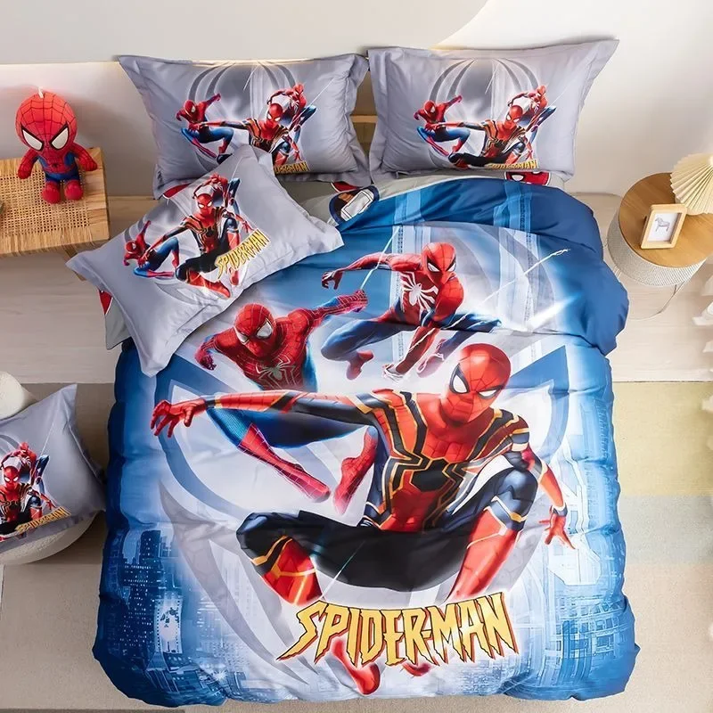 

Marvel Captain America Iron Man Spiderman New Anime Cartoon Reactive Printed Cotton Bed Sheets and Quilt Covers Four-piece Set