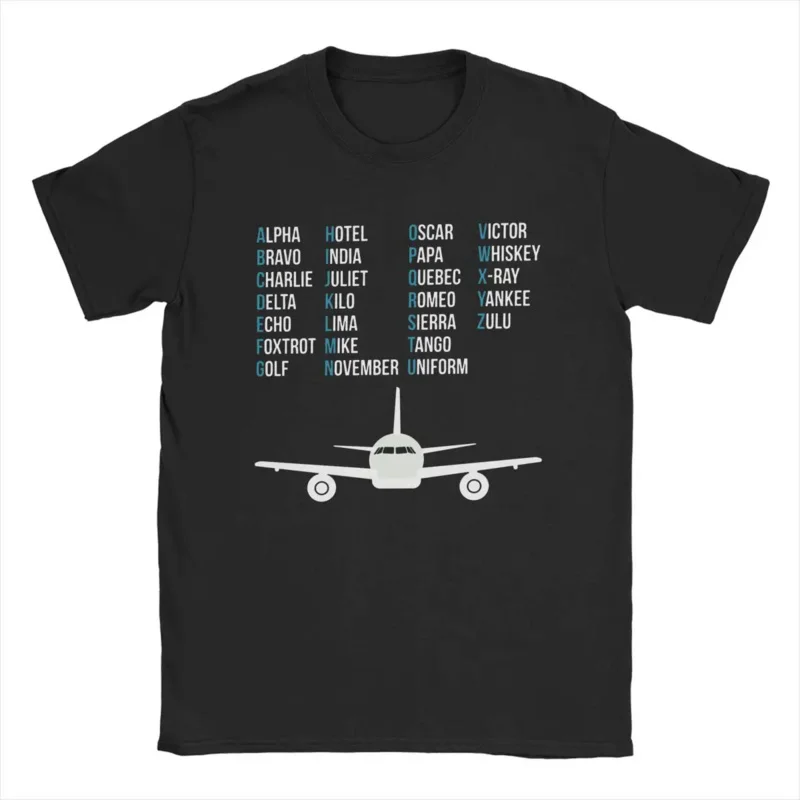 

Men Phonetic Alphabet Airplane Pilot Gift T Shirt Aviation Lover Pure Cotton Clothes Round Collar Tees Birthday Gift T-Shirt