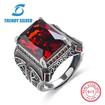 luxury Man rings real 925 sterling silver certified original jewelry for men black red blue green Zircon ring male