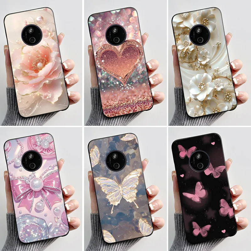 Floral Cartoon Design Soft Silicone Black Phone Case