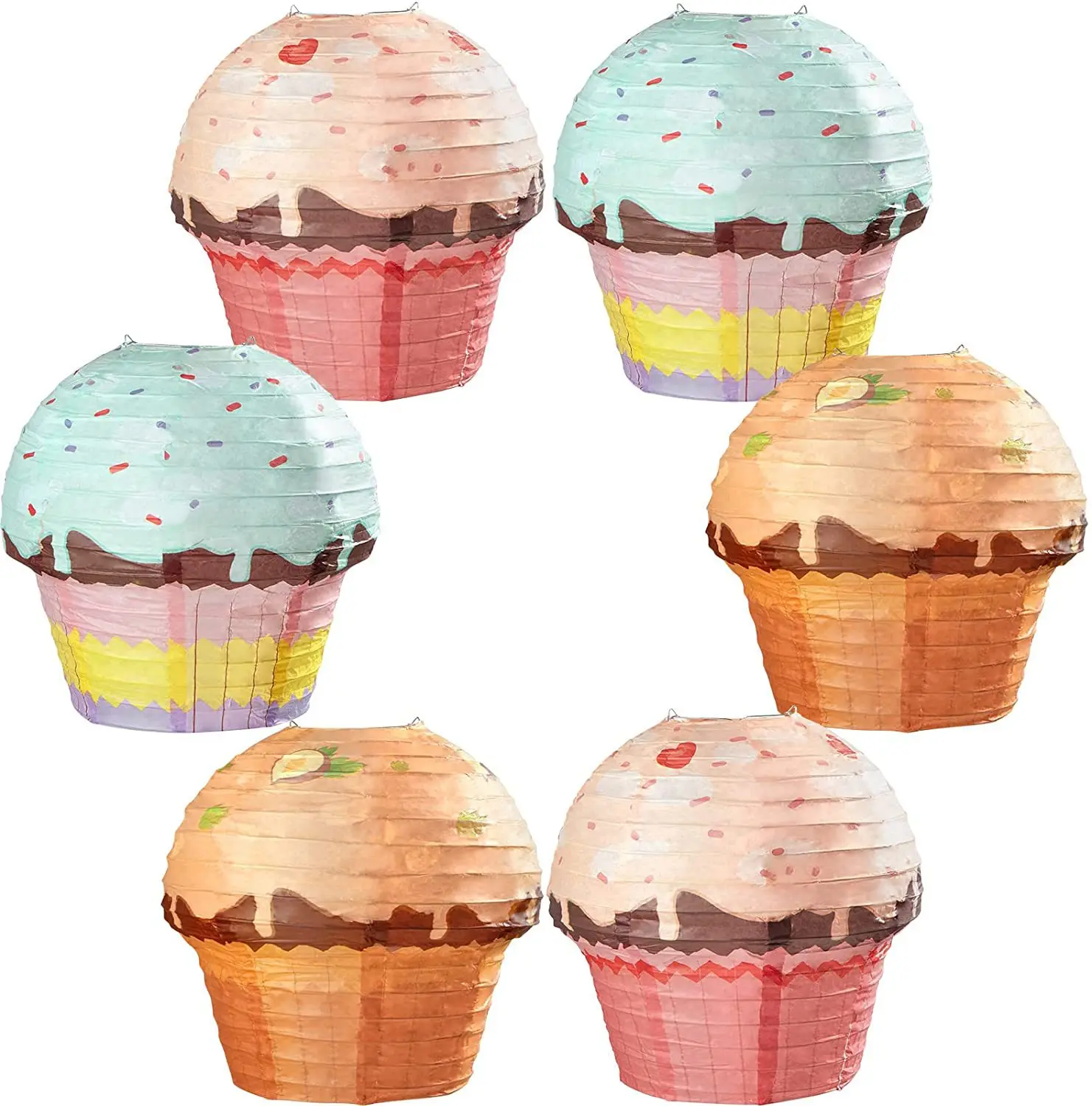 Paper Lantern Cake Paper Lanterns 1st One Happy Birthday Party Decoration Kids 3D Ornaments Cup Cake Ice Cream Pendant Child Baby Shower Favor