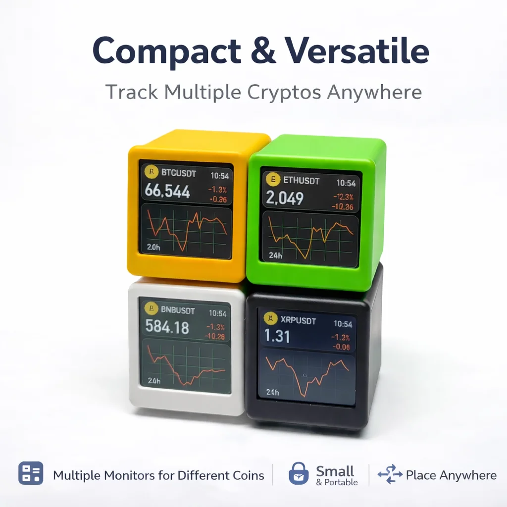 Compact WiFi Crypto Display | Real-Time Price Tracker | Desktop Stock Ticker | Smart Market Monitor