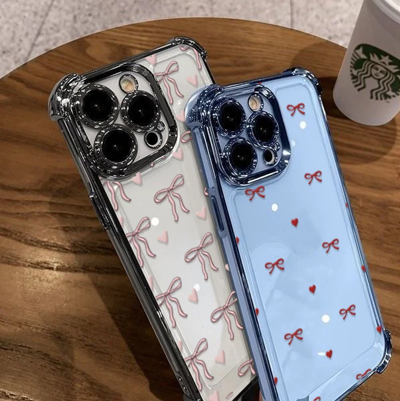 Lovely Pink Bowknot Plating Soft Shockproof Phone Case