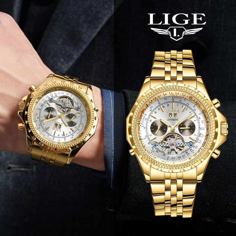 LIGE Watch for Men Luxury Automatic Mechanical Watch Tourbillon Waterproof Date Men Wristwatch Stainless Steel Watches mechanical watch