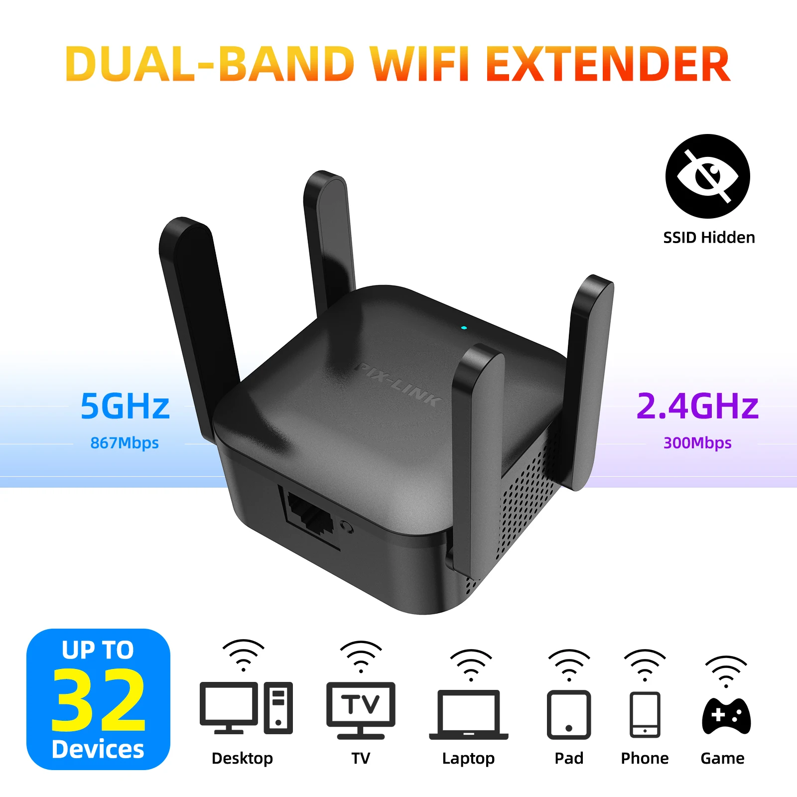 

Ретранслятор Wi-Fi PIXLINK, 2,4 ГГц, 1200 Мбит/с