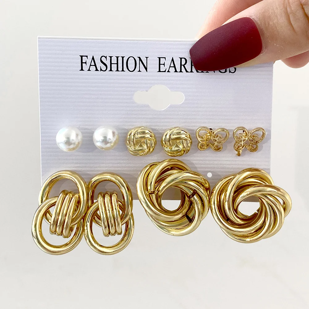 Vintage Metal Twisted Rope Knot Stud Earrings Fashion Hollow Butterfly Leaf Earrings Women's Versatile Big Set Jewelry Gift 2025 5