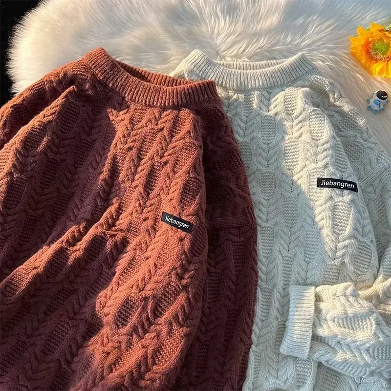 Autumn and winter jacquard sweater men's round neck pullover Japanese retro loose trendy brand design niche knitted sweater tops