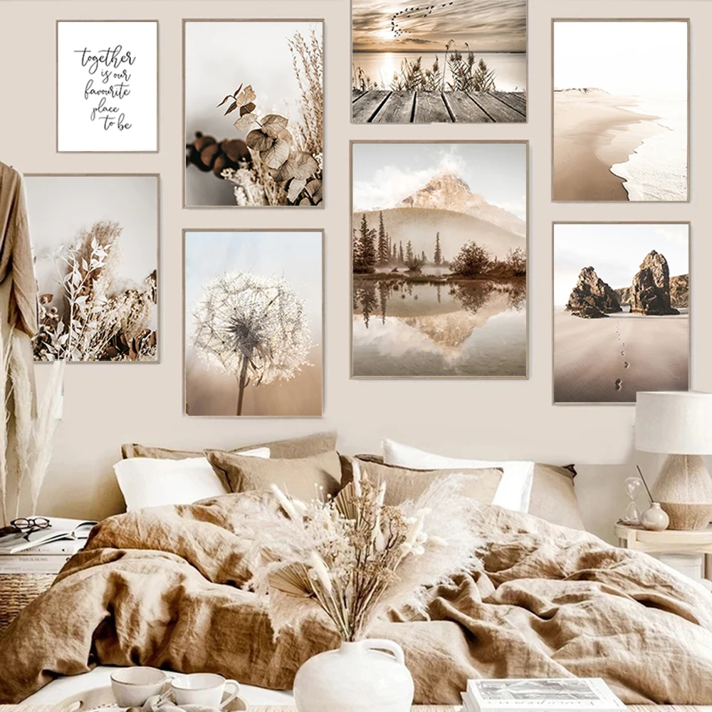 

Mountain Landscape Wall Art Canvas Painting Print Ocean Hay Dandelion Beach Posters Nordic Wall Pictures for Home Decoration Art