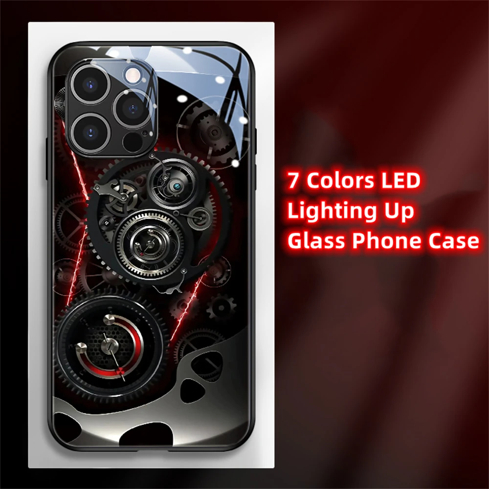 2024 Super Gear Colorful LED Light Glow Luminous Tempered Glass Phone Case For iPhone 15 14 13 12 11 Pro Max X XR XS SE2020 7 8