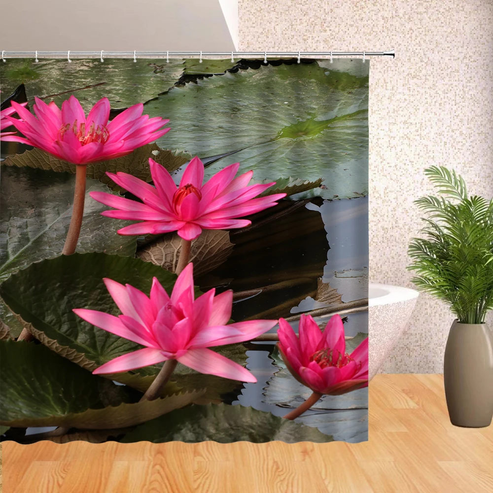 

Lotus Shower Curtain Summer Pink elegant lotus Chinese aPinting Family Bathroom Decoration Waterproof Fabric