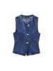 2024 Autumn and Winter New Arrivals Casual All-match Round Neck Sleeveless Blue Slim Waist Denim Vest 1