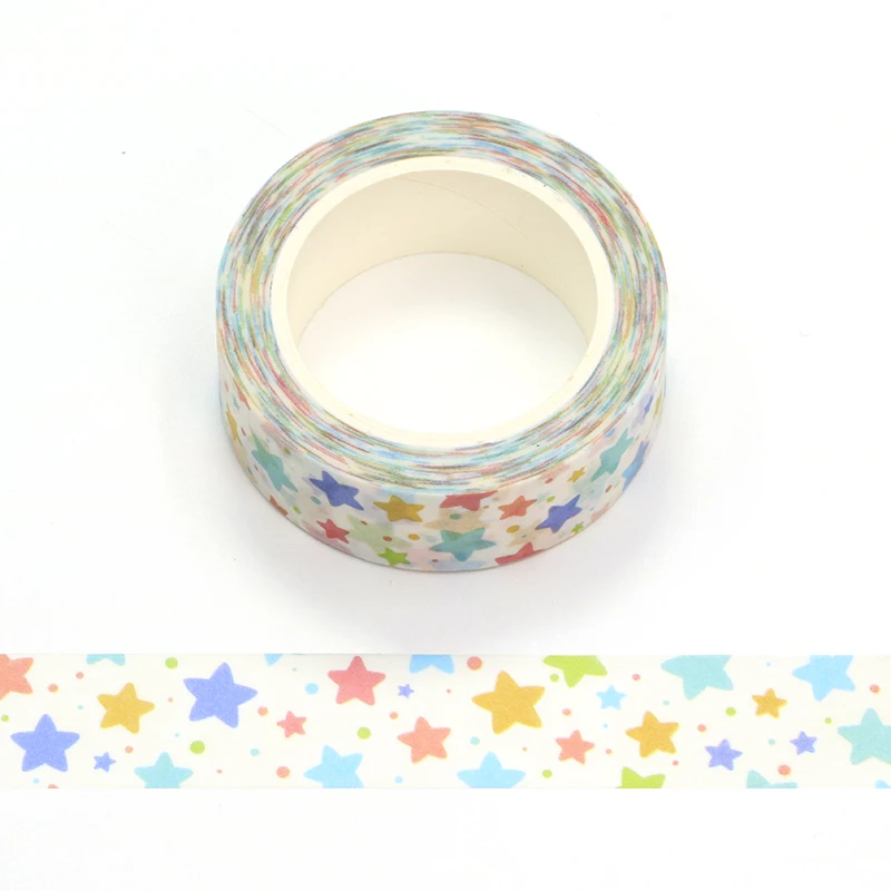 

New 10pcs/lot 15mm*10m Colorful stars Halloween japanese stationery Scrapbooking Paper Adhesive Masking Tape washi tape