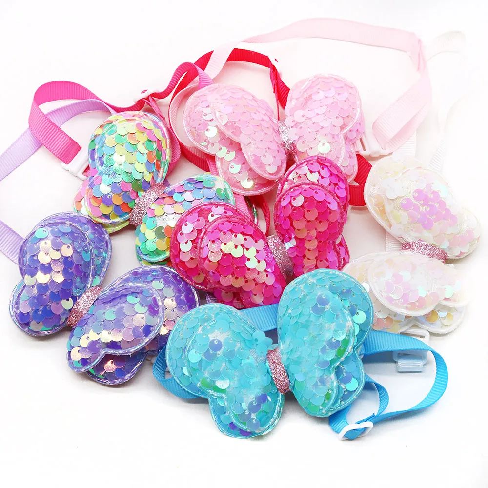 10PCS Butterfly Shape Dog Bowties Adjustable Fashion Sequins Pet Collars For Dogs Dazzling Dog Bow Ties Collars Pet Accessories 6