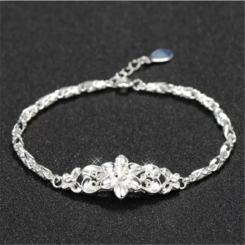 

New beautiful flowers chain charms 925 Sterling silver Bracelet for woman fine fashion jewelry Wedding party lady gifts