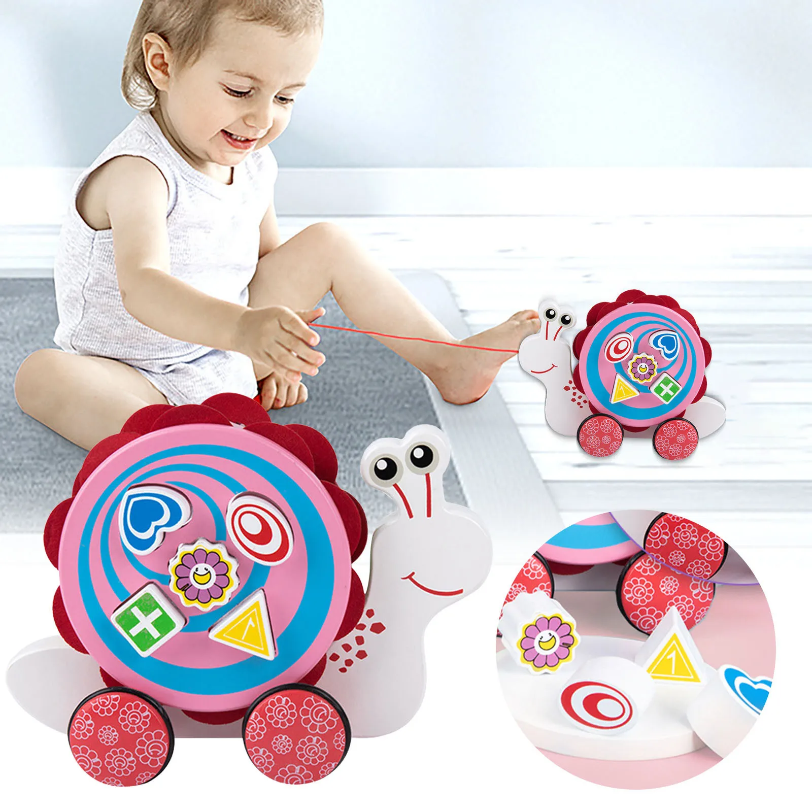 Walkalong Croc Snails Toddler Wooden Pull Along Toy Baby Dragging For