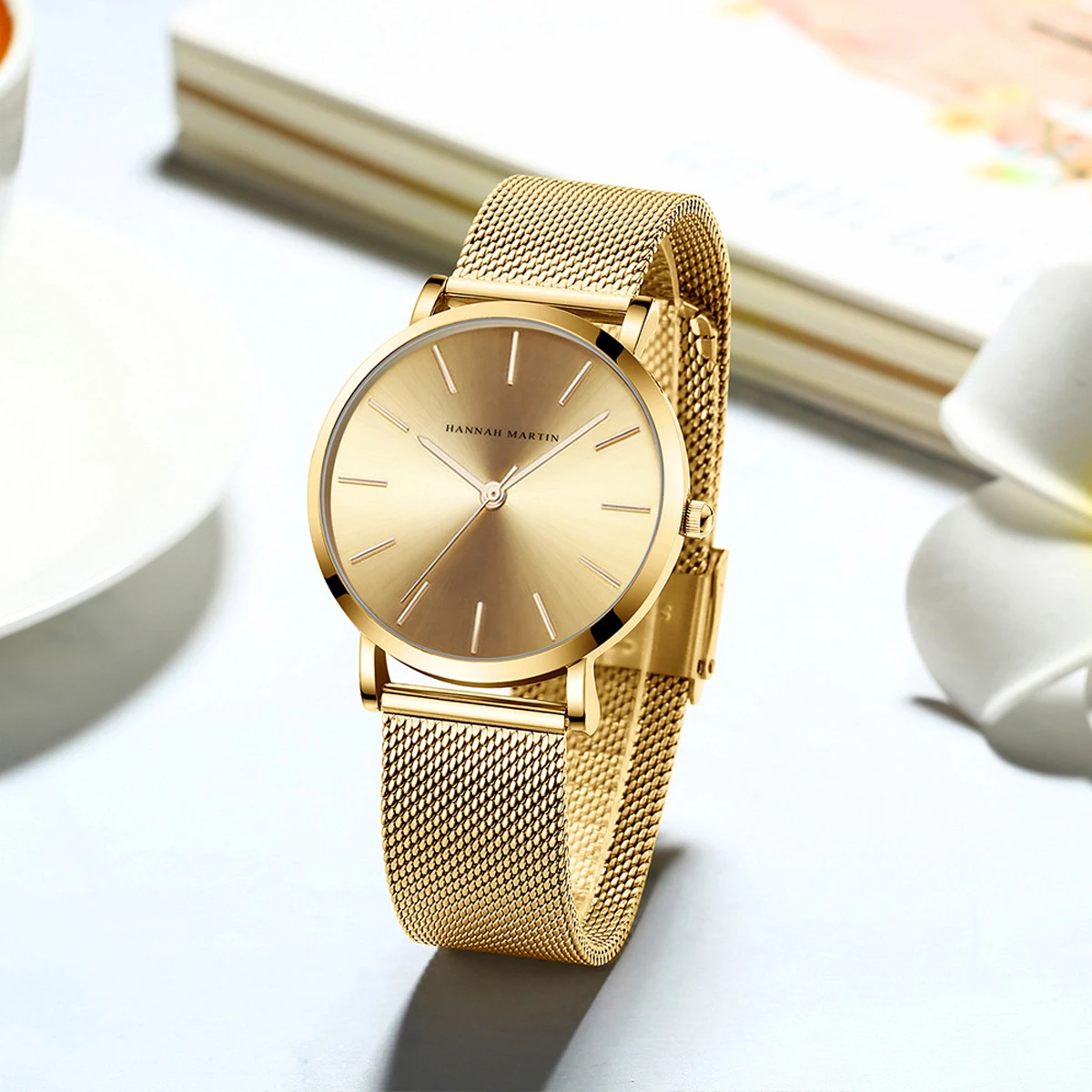 Rose Gold Mesh Women's Bracelet Watch Set – Elegant Japan Quartz Movement Stainless Steel Timepiece