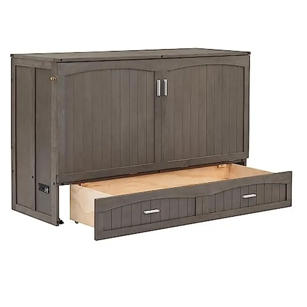 Queen Murphy Bed Cabinet with Charging Station Storage Drawer Modern Grey Bedroom Furniture 600lbs Capacity Kit