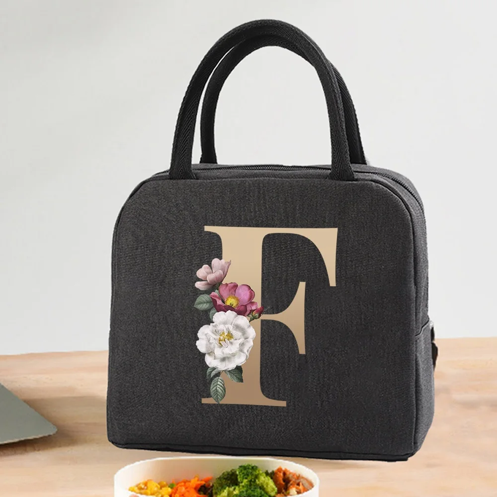 Lunch Bag Cooler Tote Portable Insulated Thermal Canvas Bag Food Picnic Unisex Travel  Lunchbox Organizer Bags Gold Letter Print