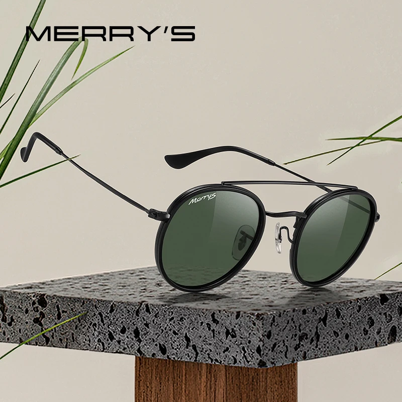 MERRYS DESIGN Klassische Retro Doppel Brücke Runde Polarisierte Sonnenbrille Für Männer Frauen Marke Fahren Sonnenbrille UV400 S8647_voghion.com