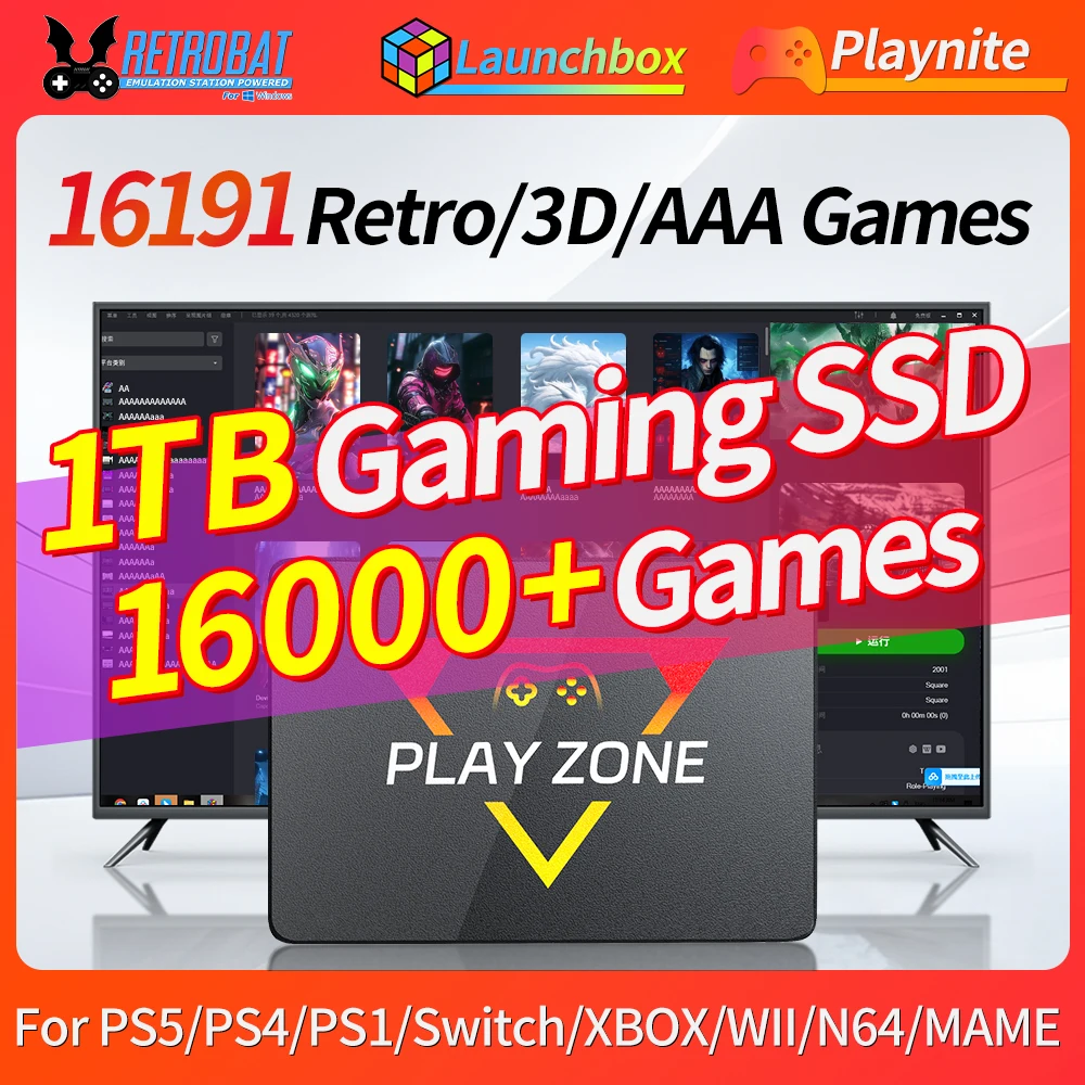 3 System In 1 Gaming SSD With 16191 Retro/PC Games 80+Emulators For PS5/PS4/PS3/PS1/Switch/XBOX/WII/N64 For Windows PC/Laptop gaming hard drive