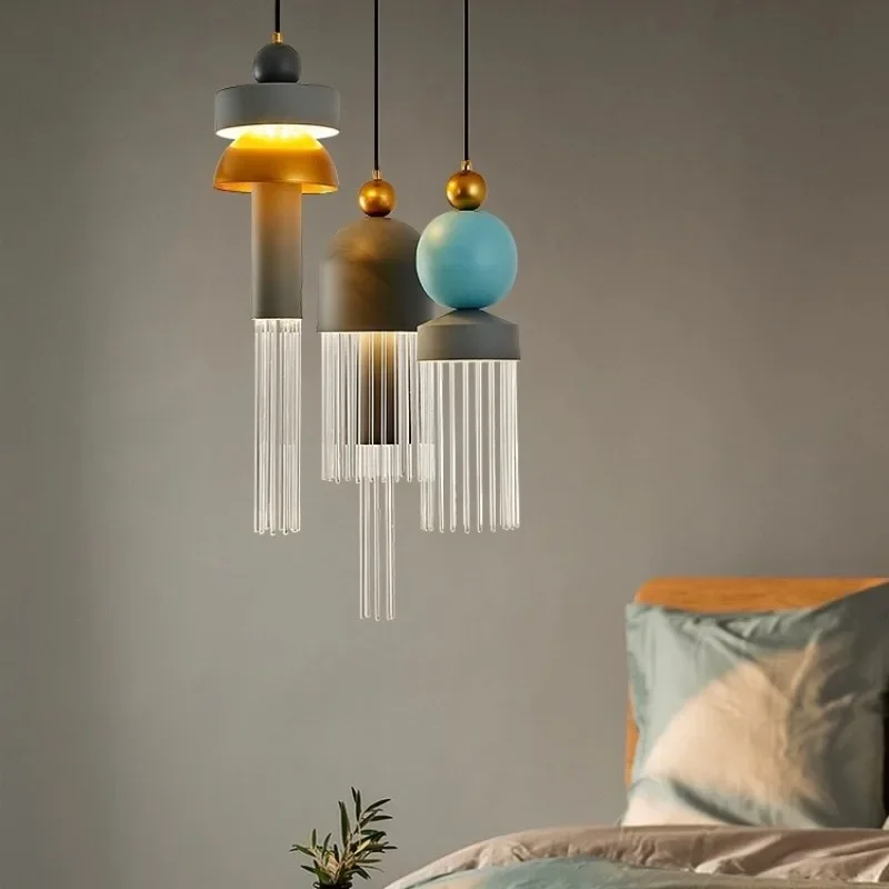 Nordic Modern Glass Pendant Lamp Bedroom Bedside Living Room Dining Room Kitchen Bar Led Light Island Platform Lighting Hanging 6