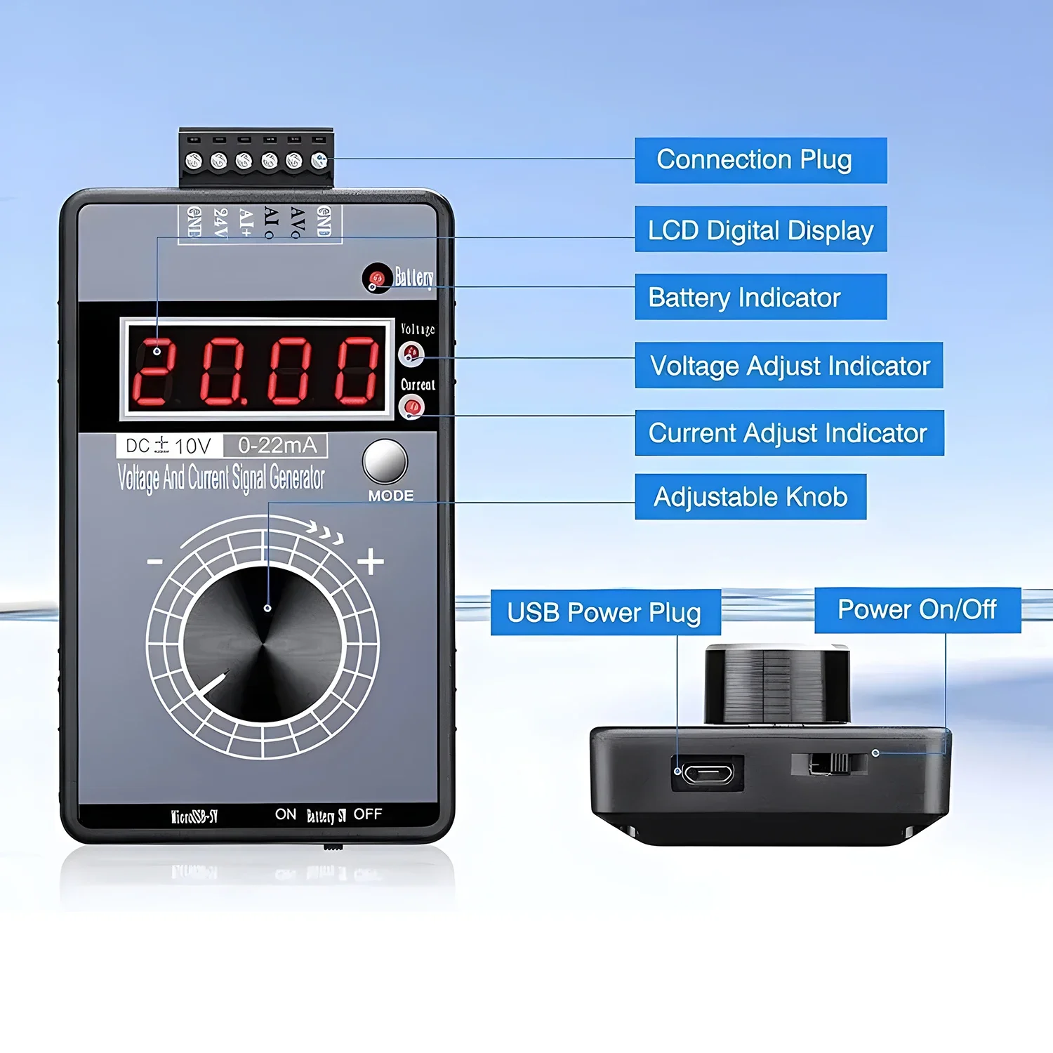 High Precision DC 0-10V 4-20mA Analog Signal Generator Adjustable Voltage Current 0-5V/3V/1V 0-22mA Debugging Source Calibrator 4