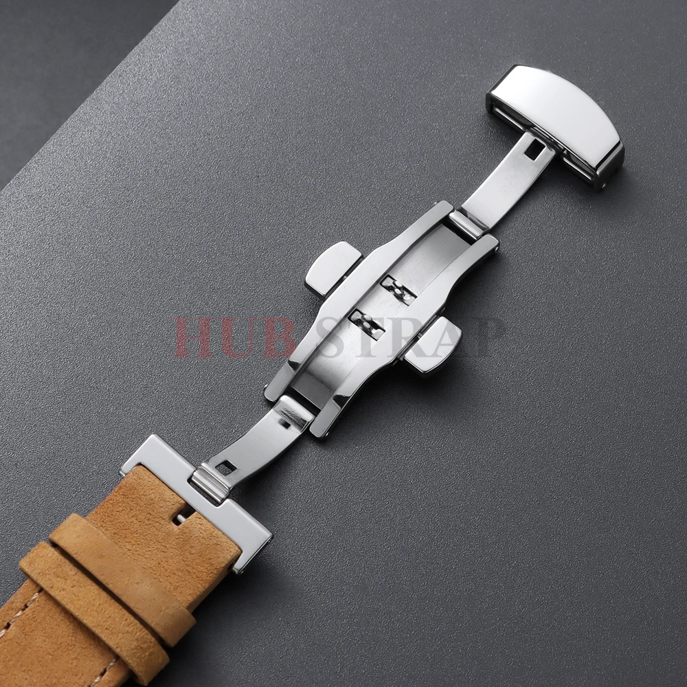 Vintage Suede Cowhide Watch Strap with Butterfly Buckle Bracelet - Sport Wristband
