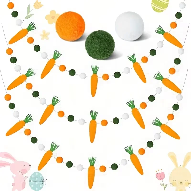 1/3Set Ostern Karotte Pompom Ball Banner für Ostern Party Dekoration Hängen Girlande Bunting Flagge Kinder Geburtstag party Decor – Detail 1