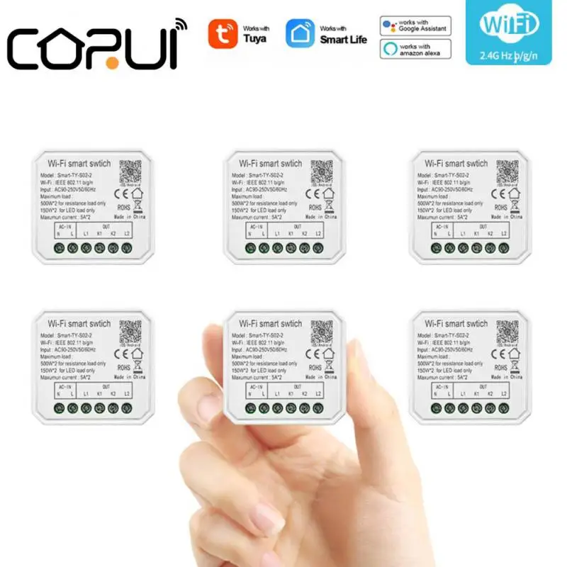 

CoRui Tuya Smart Switch WiFi Mini DIY Light Module 1/2 Gang APP Remote Control Smart Life Automation Work With Alexa Google Home