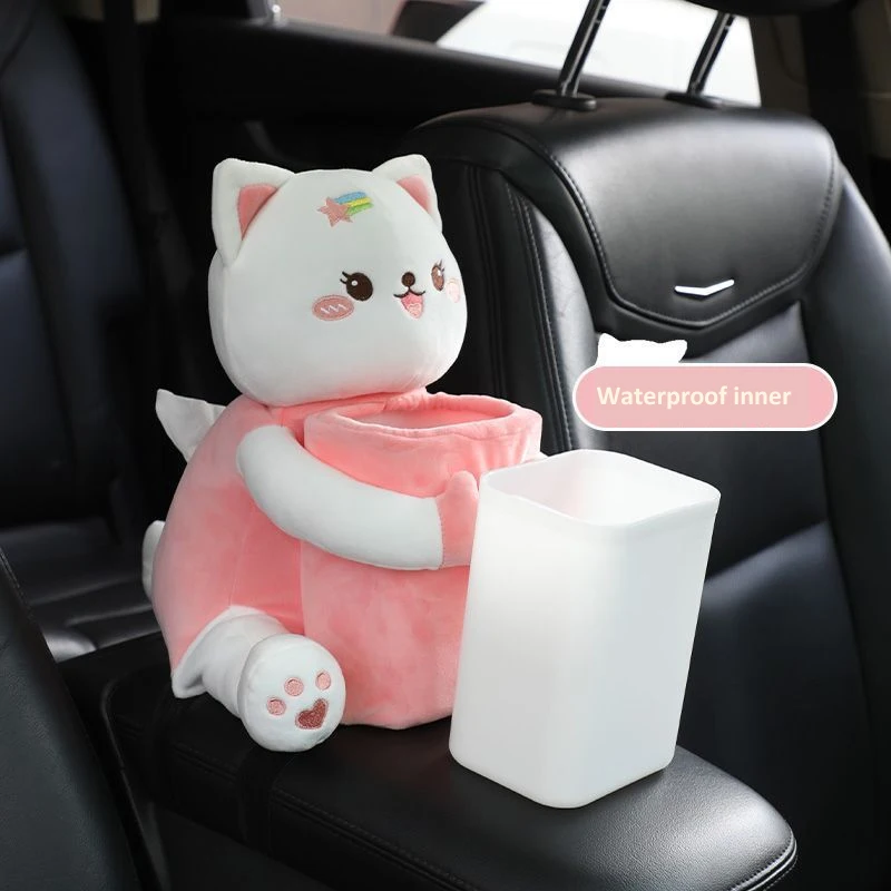 Car Storage Bag Car Trash Can Cartoon Cute Car Tissue Box Creative Car Armrest Box 2 In 1 Tissue Bag Multi-functional Storage Bag For Home Office