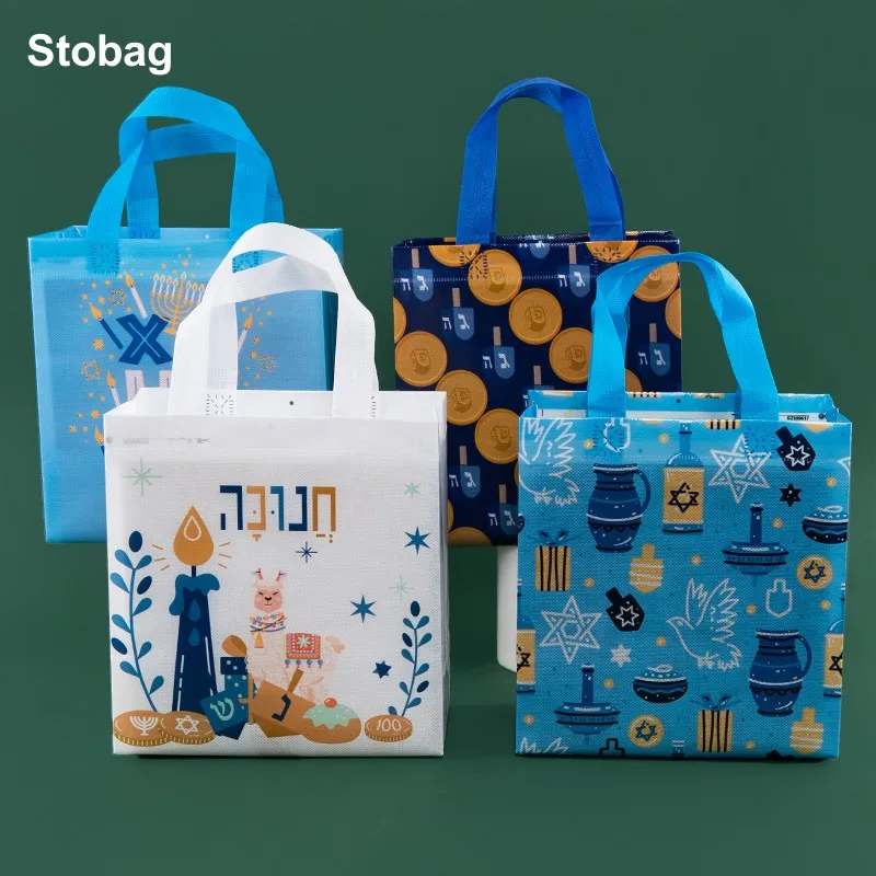 

StoBag 12pcs Non-woven Tote Bags Hanukkah Easter Gift Fabric Candy Snack Package Waterproof Storage Reusable Pouch Party Favor